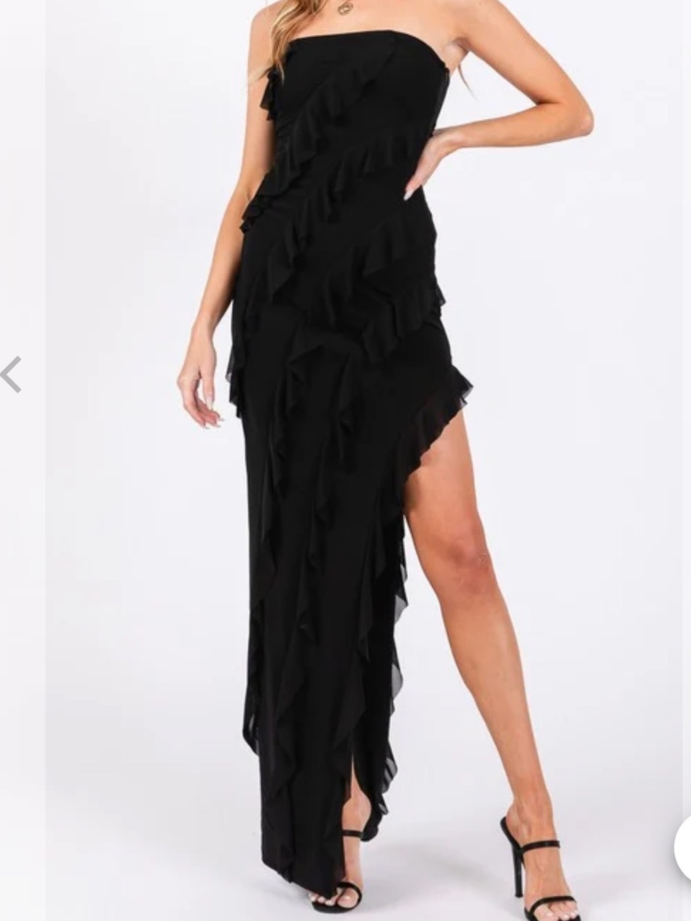 Black Ruffle-Trim Maxi Dress - Womens